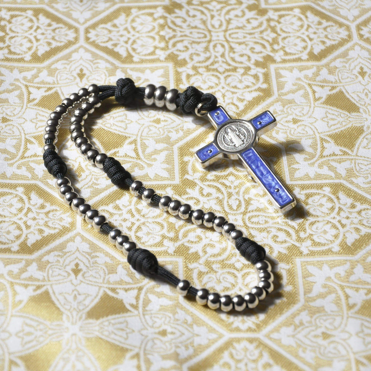 STELLA MARIS: Brass and Paracord St Benedict Rosary (Silver