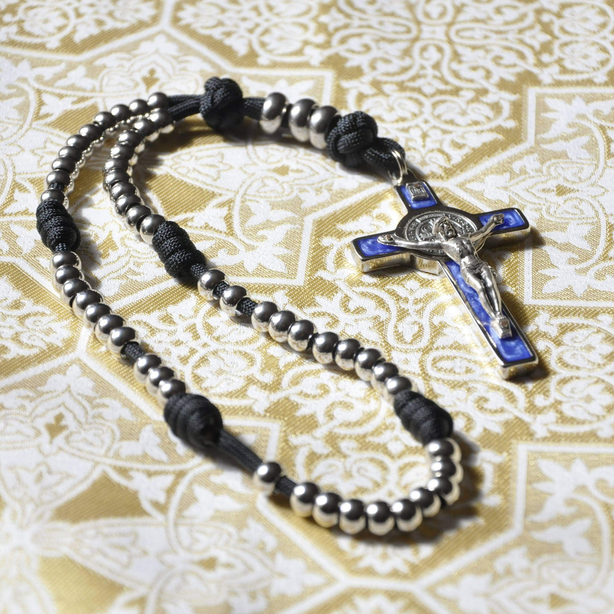 STELLA MARIS: Brass and Paracord St Benedict Rosary (Silver) – The