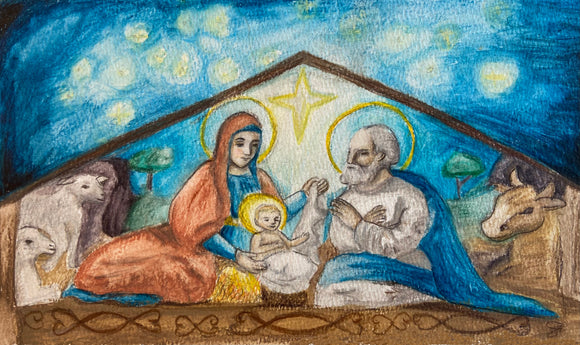 Nativity Scene Children's Rosary Christmas Cards