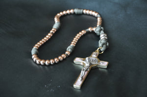 Rosa Mystica: Brass and Paracord St Benedict Rosary (Rose Gold)