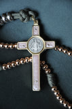 Rosa Mystica: Brass and Paracord St Benedict Rosary (Rose Gold)