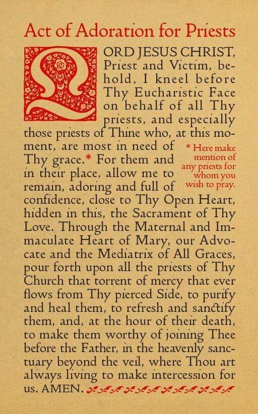 Prayer Card The Cenacle Press at Silverstream Priory Act of Adoration for Priests