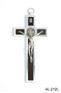Cross Germoglio Aluminium and Wood Large Saint Benedict Wall Crucifix
