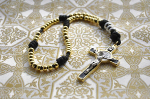 Rosary Venerable Bede's DOMUS AUREA: Brass and Paracord St Benedict Rosary (Gold) SQ9121462