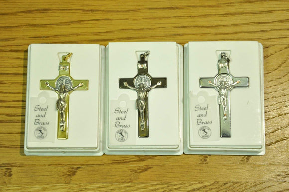 Cross Germoglio 2.36 in / Luce (Silver) / With St Benedict Medal Small Steel and Brass Crucifixes AC/63CR-Luce