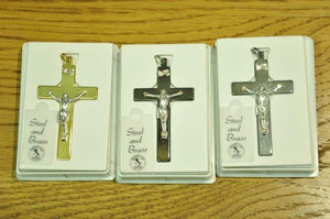 Cross Germoglio 2.36 in / Luce (Silver) / With St Benedict Medal Small Steel and Brass Crucifixes AC/63CR-Luce