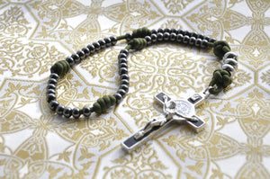 Rosary Venerable Bede's VIRGO POTENS: Brass and Paracord St Benedict Rosary (Gunmetal) SQ5282888